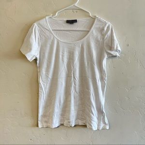 Attention White Scoop Neck Short Sleeve Tee Shirt Large